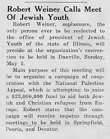 Robert Weiner calls meet of Jewish youth, April 1940 Decaturian