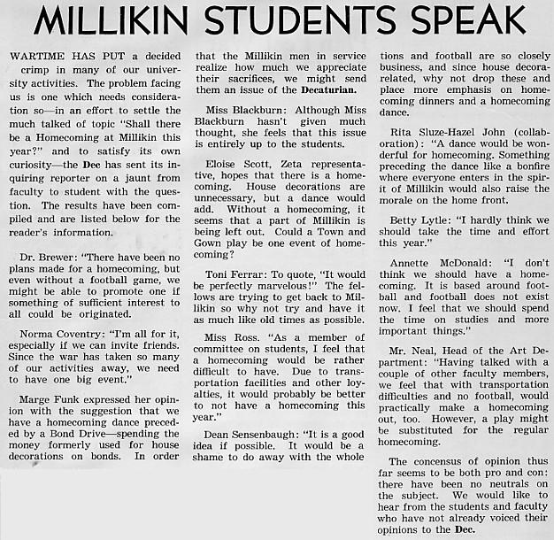 Millikin students speak, September 1943 Decaturian