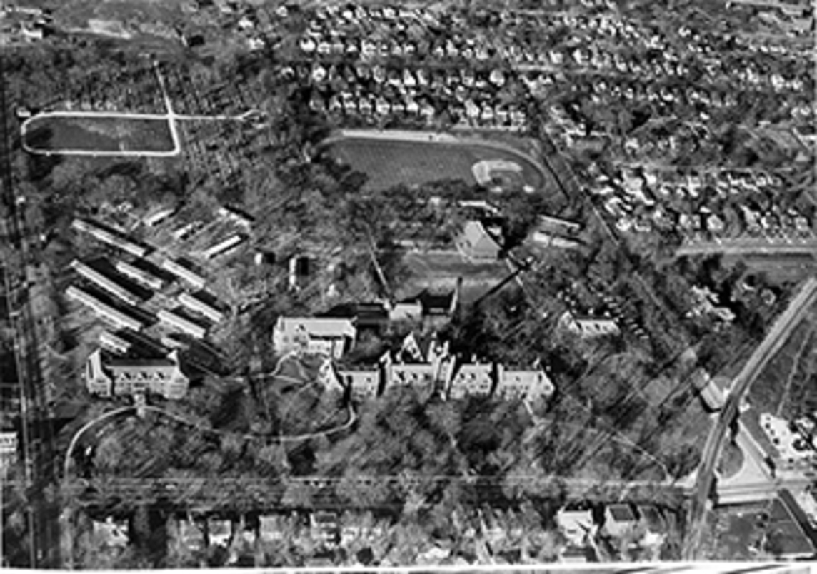 Aerial photo of the Millikin University campus