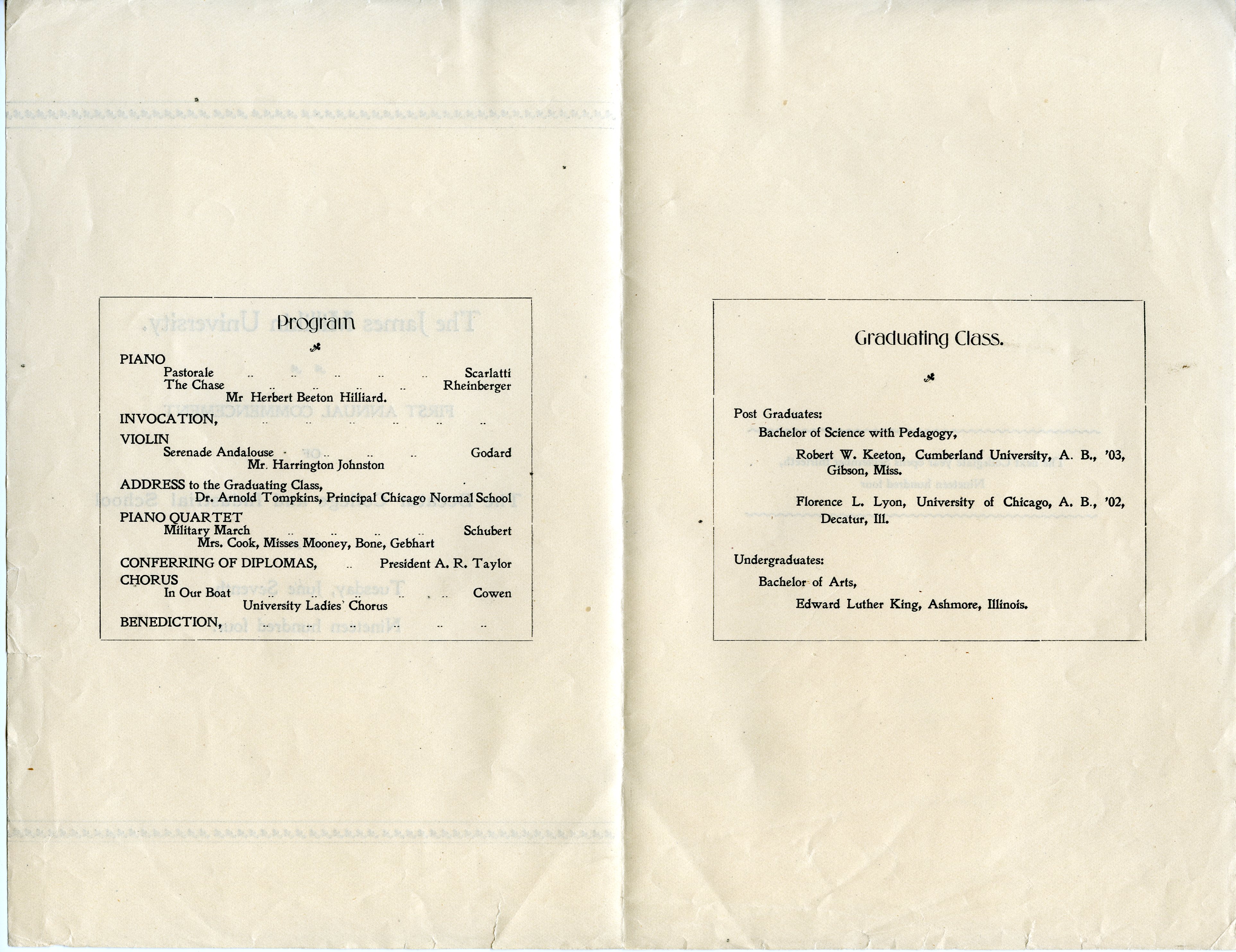 1904 Commencement program, pages 2-3