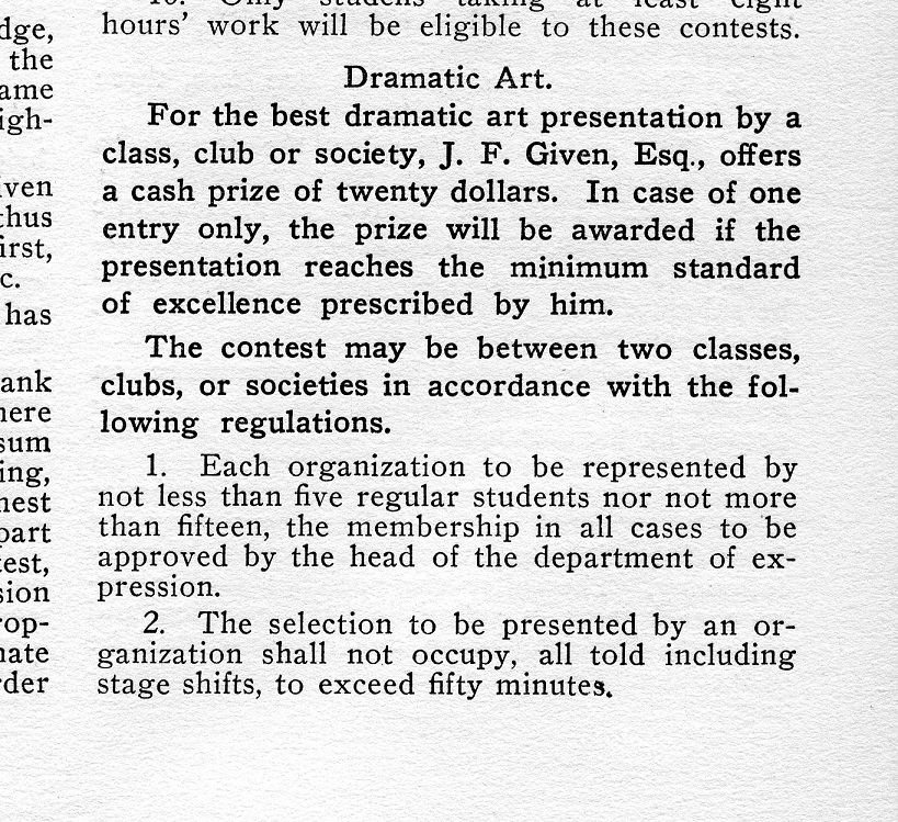 1905 Millikin University Bulletin, Dramatic Art Prize Rules