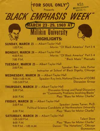 1969 event program for Black Emphasis Week