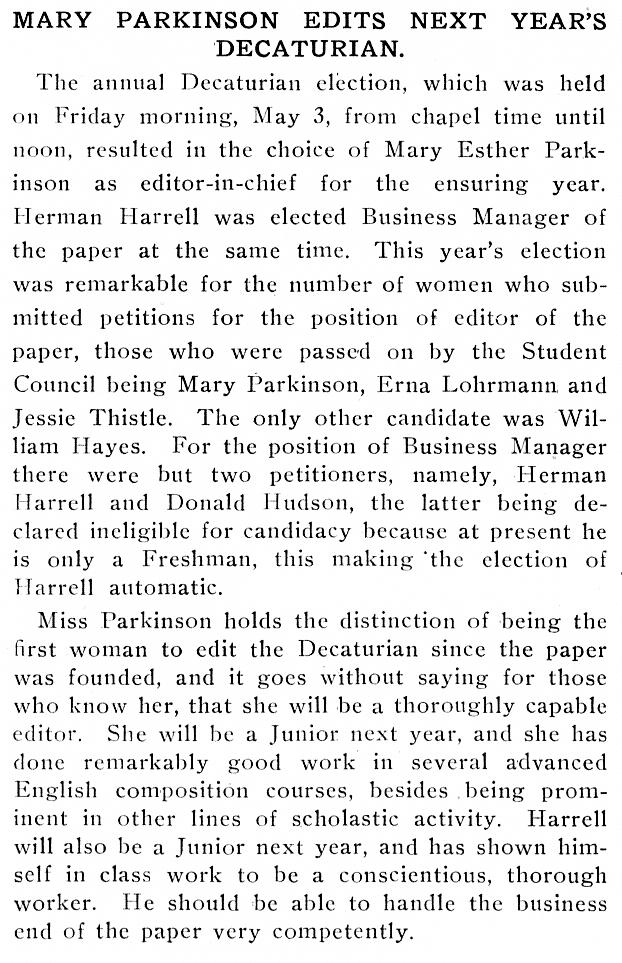 Decaturian May 1918 page 9 editorial