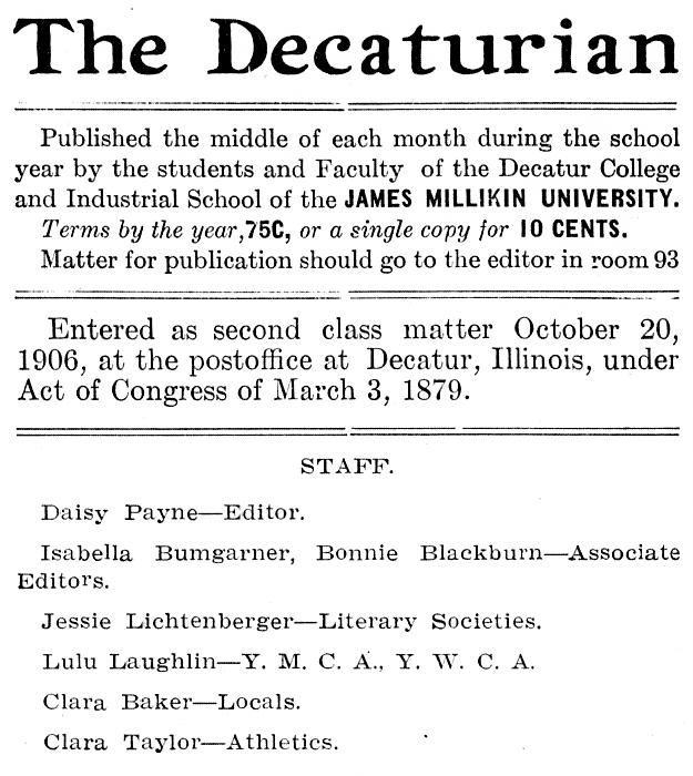 Decaturian June 1907 page 8 masthead