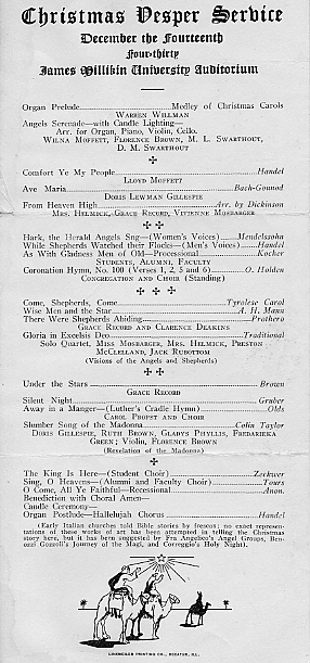1922 Christmas Vespers Program