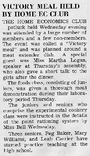 Victory meal held by home ec club, February 1943 Decaturian
