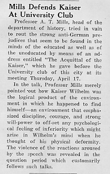 Mills defends Kaiser at University Club, April 1940 Decaturian