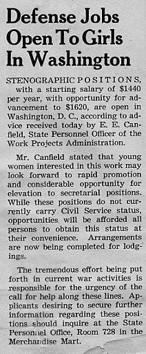 Defense jobs open to girls in Washington, February 1942 Decaturian