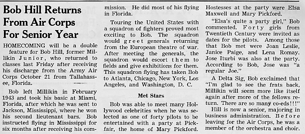 Bob Hill returns, November 1945 Decaturian