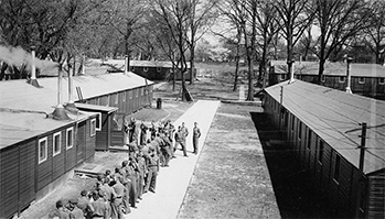 Cadets line up outside the mess hall