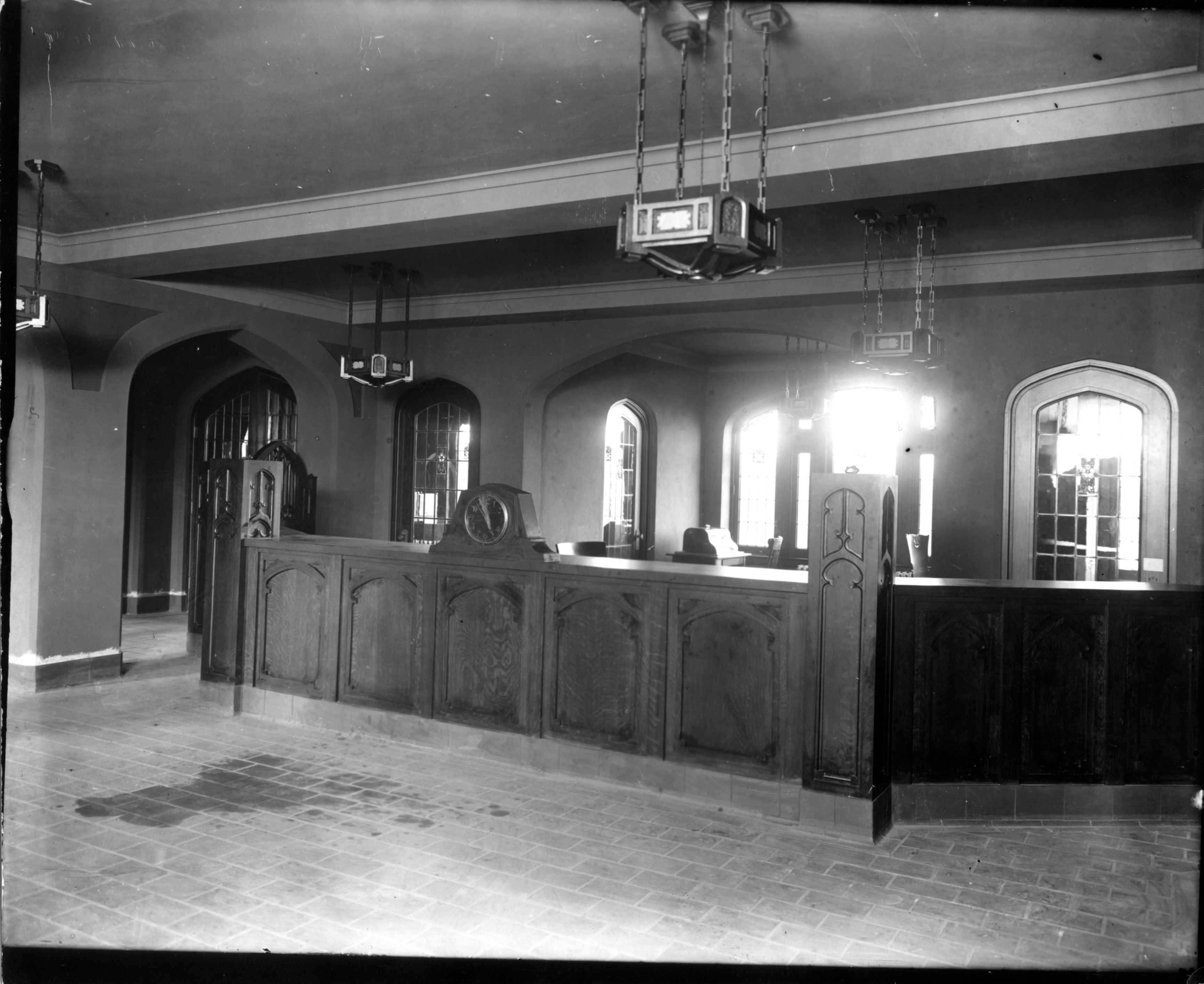Black and white photo of an early interior of the Millikin School of Music
