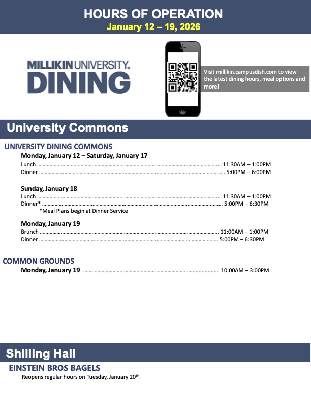 Millikin University dining hours