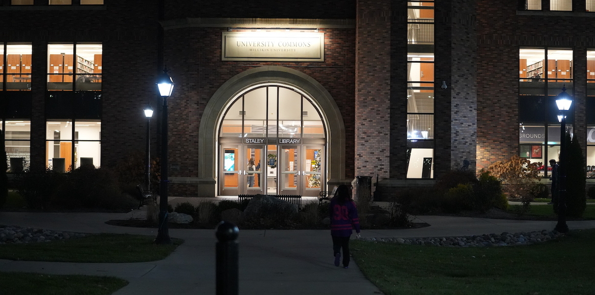 Staley library at night