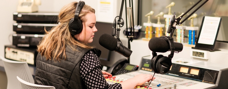 Student with microphone