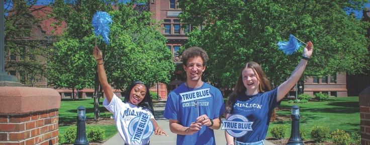 students with true blue shirts