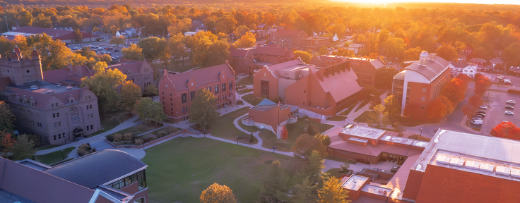 Campus sunset aerial