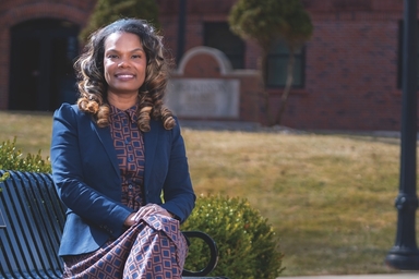 Karen Broaders sitting on a bench