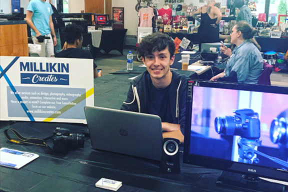 Student sitting at computer