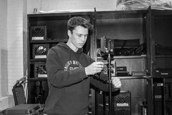 student working with equipment