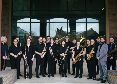 Jazz II stands in front of the Center for Theatre &amp; Dance.