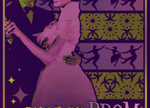 Poster for Zombie Prom shows a teenage boy and teenage girl dancing, dressed in 1950s clothes. 