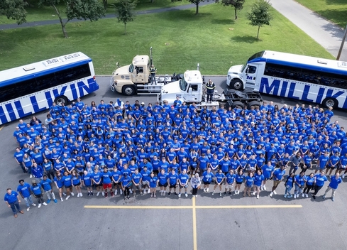 drone image of students