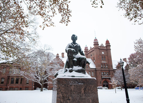 Lincoln statue in the snow