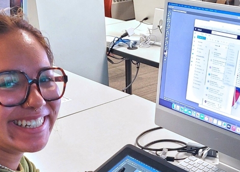 Student working with computer