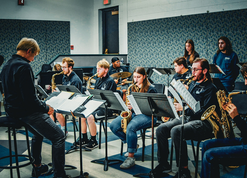 Faculty member with jazz students