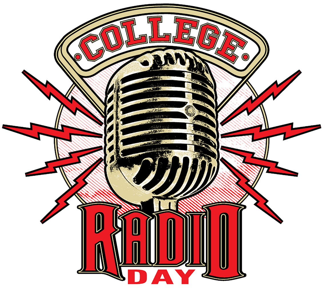 Graphic of a microphone on the air for College Radio Day