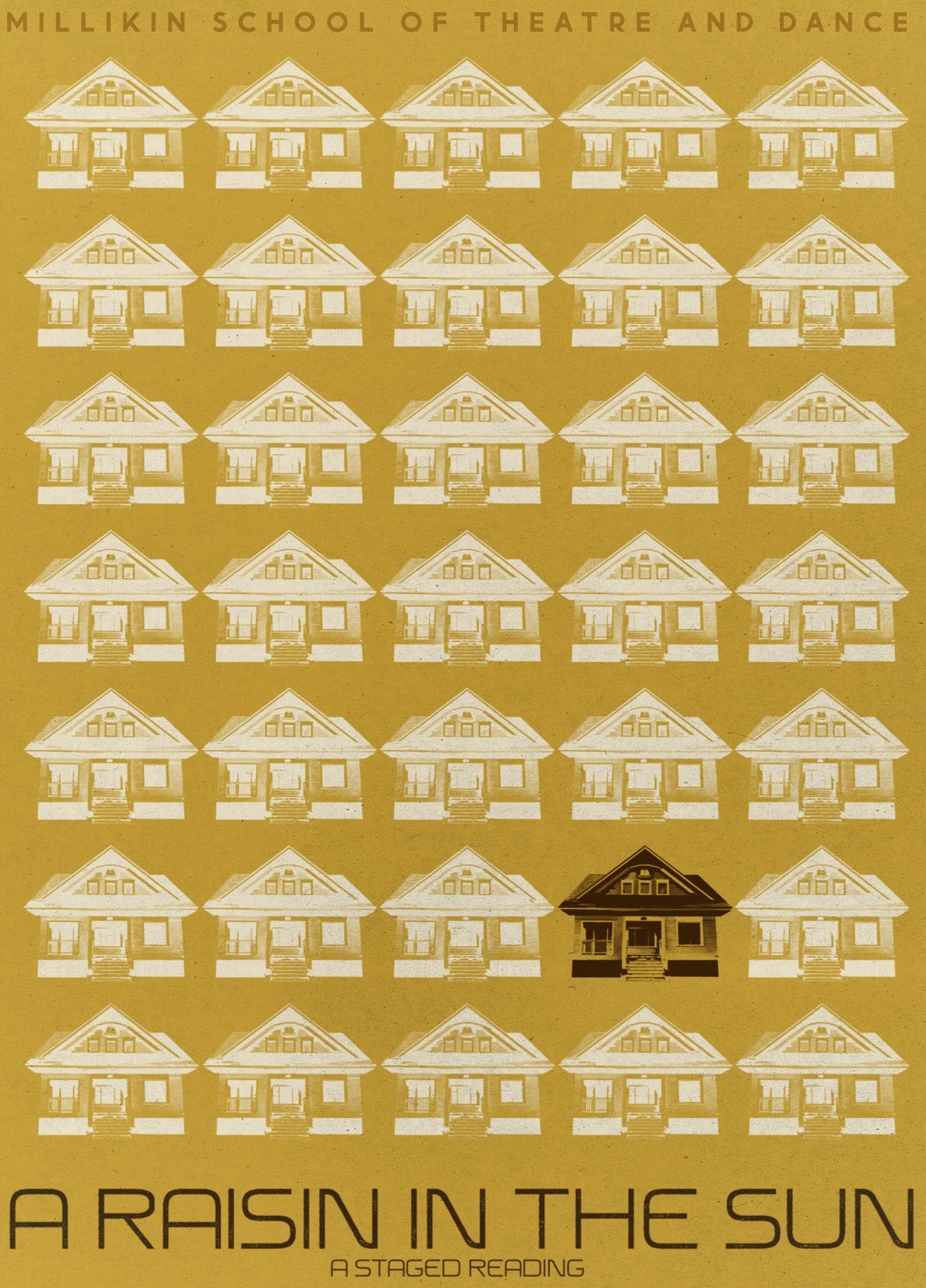 Poster for a Raisin in the Sun. Multiple house prints on a yellow background. 