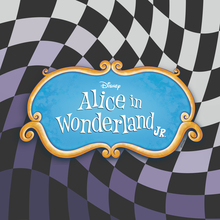 Logo that says Alice in Wonderland Jr. on a checked background. 