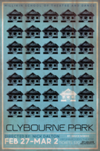 Poster for Clybourne Park featuring lines of houses stacked on top of each other. 