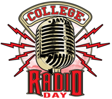 Graphic of a microphone on the air for College Radio Day