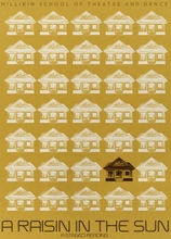 Poster for a Raisin in the Sun. Multiple house prints on a yellow background. 